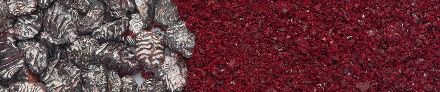 Dried cochineal and ground cochineal.