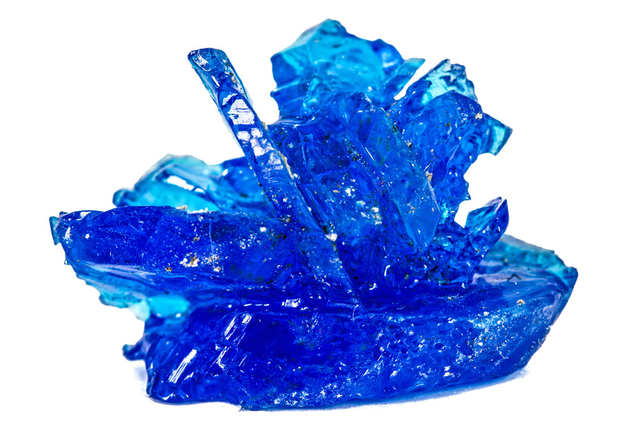 Blue crystals of copper sulfate.