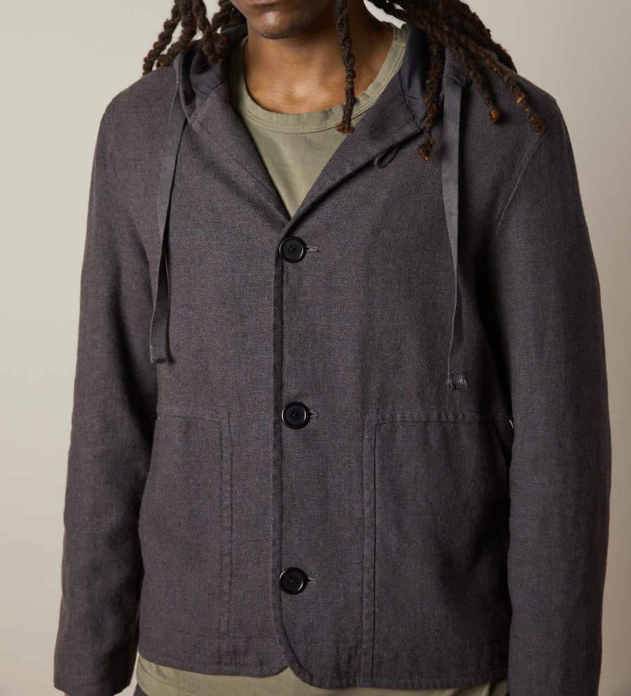 Panelled-Pocket Jacket — Wool/Hemp/Silk Twill